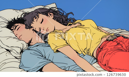 A young couple sleeping peacefully together A young couple sleeping peacefully together 126739630