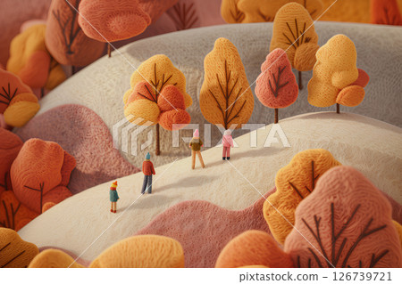 秋季健行、登山、登山和遠足的風景和黃葉-1 126739721