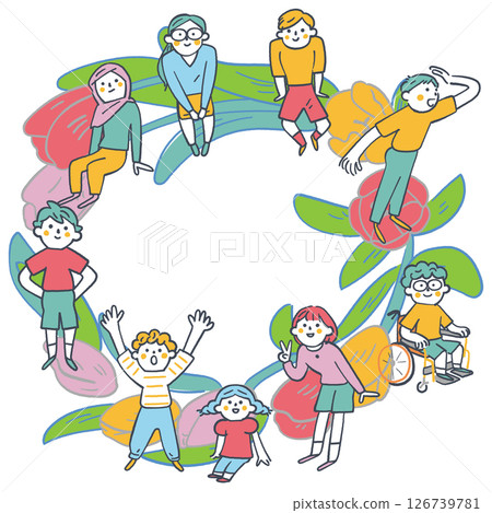 Elementary school students of different ages and grades gather in a circle Stock illustration material Elementary school students of different ages and grades gather in a circle Stock illustration material 126739781
