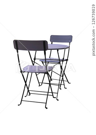 Set of folding table and chairs isolated on white background 126739819