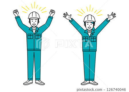 男女工人歡呼慶祝（全身） 126740046