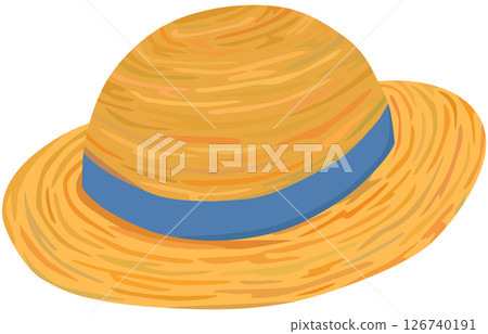 Blue ribbon straw hat illustration vector material 126740191