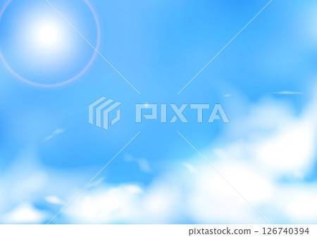 Blue sky with sun and clouds background 126740394