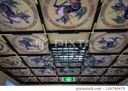 Gifu Castle, castle tower, ceiling painting, Kirin and dragon 126740479