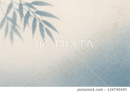 竹葉陰影和金箔飄揚的涼爽夏日日本紙背景 126740495