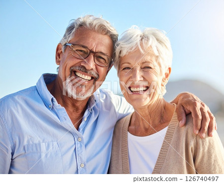 Senior foreign couple embracing each other under the blue sky 126740497