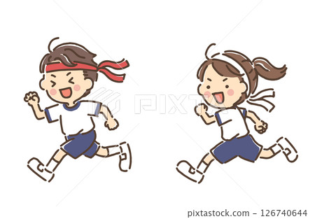Boys and girls in gym clothes running (foot race) 126740644