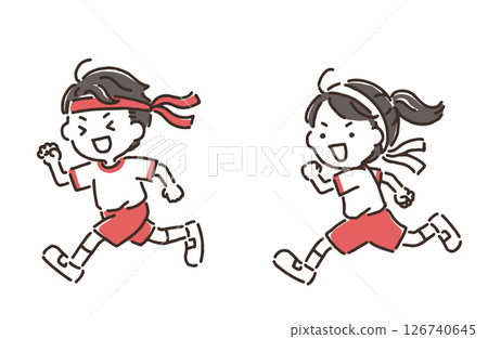 男孩和女孩穿著運動服跑步(競走) 男孩和女孩穿著運動服跑步(競走) 126740645