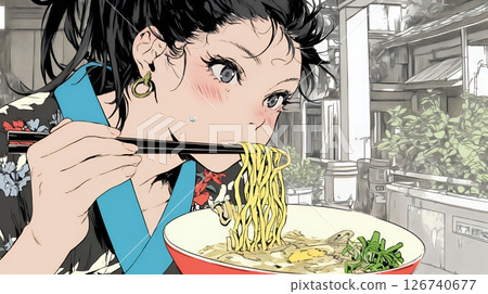 Young woman eating ramen 126740677