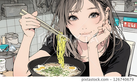 Young woman eating ramen 126740679