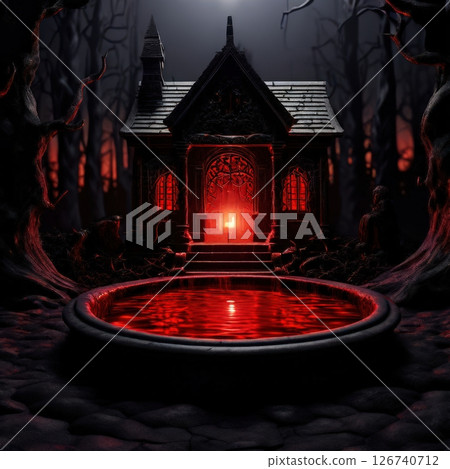 an AI Image Generator, Mystical Red Fountain in an Enchanted Forest at Night an AI Image Generator, Mystical Red Fountain in an Enchanted Forest at Night 126740712