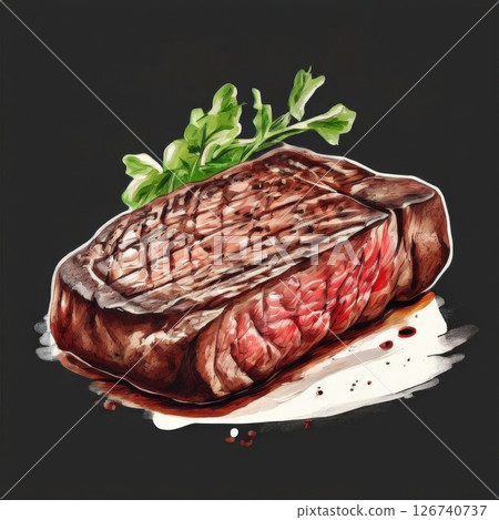 an AI Image Generator, Delicious Juicy Steak with Rosemary Garnish on a Black Plate 126740737