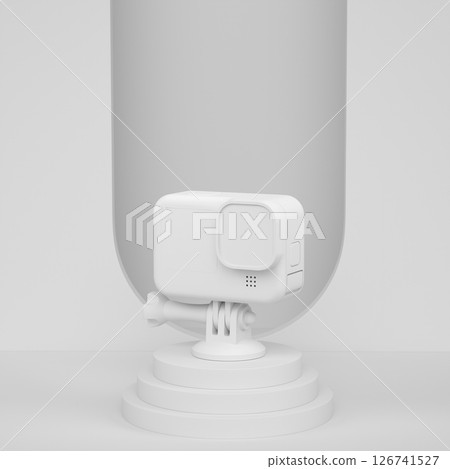 Abstract scene or podium with photo and video action camera on monochrome Abstract scene or podium with photo and video action camera on monochrome 126741527