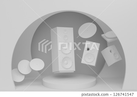 Abstract scene or podium with Hi-fi speakers and DJ turntable on monochrome 126741547