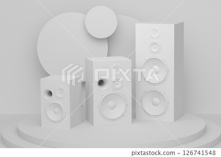 Abstract scene or podium with Hi-fi speakers on monochrome background 126741548