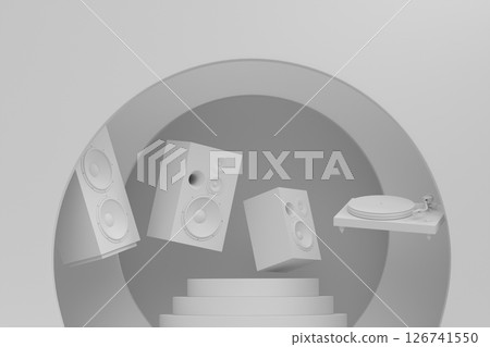 Abstract scene or podium with Hi-fi speakers and DJ turntable on monochrome 126741550