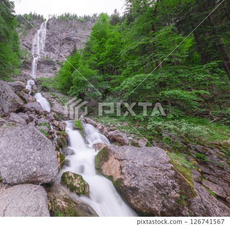 Rothbach Waterfall near Konigssee lake in Berchtesgaden National Park, Germany 126741567