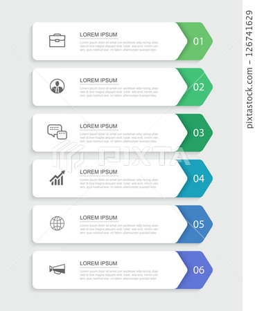 6 data infographics rectangle tab index template. Illustration business abstract background. 126741629