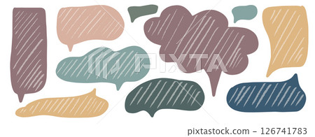 Colorful speech bubbles and crayons against a white background for creative expression 126741783