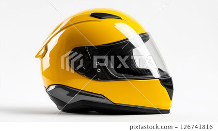 Yellow helmet on white background Yellow helmet on white background 126741816