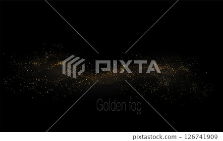Abstract shiny isolated design element, chaotic golden tinsel on black background Abstract shiny isolated design element, chaotic golden tinsel on black background 126741909