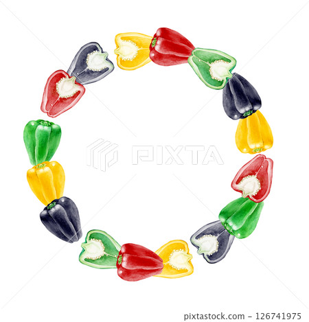 Bell pepper vegetable frame watercolor illustration 126741975