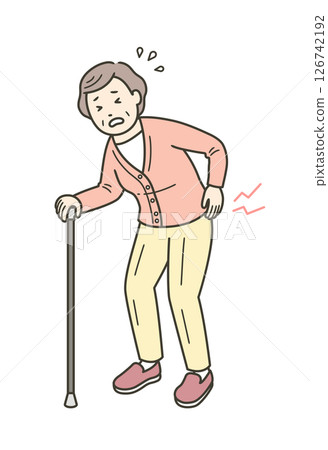 Illustration of an elderly woman with back pain 126742192