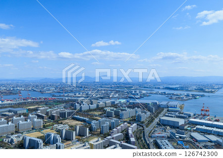 大阪灣區的城市景觀,眺望堺市 大阪灣區的城市景觀,眺望堺市 126742300