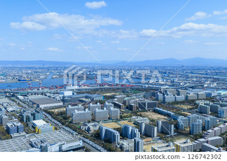 Cityscape of the Osaka Bay Area, looking towards Suminoe 126742302