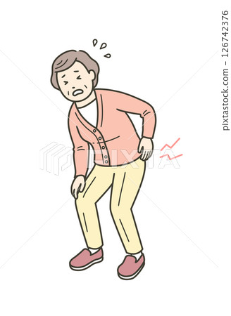 Illustration of an elderly woman with back pain 126742376