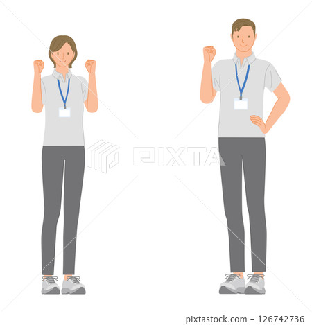 Gym young male and female staff set: smiling and giving thumbs up 126742736