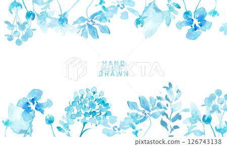 水彩。藍色水彩花的向量框架。夏季開新鮮的藍色花朵。 水彩。藍色水彩花的向量框架。夏季開新鮮的藍色花朵。 126743138