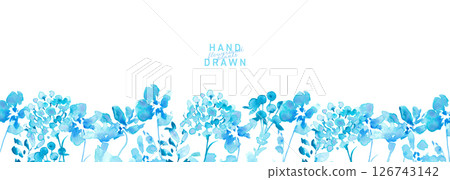 Watercolor painting. A vector frame of watercolor blue flowers. Fresh summer blue flowers. Watercolor painting. A vector frame of watercolor blue flowers. Fresh summer blue flowers. 126743142