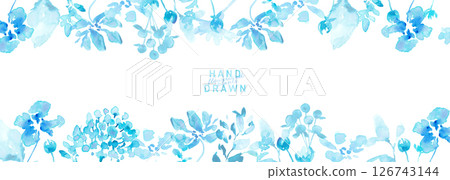 Watercolor painting. A vector frame of watercolor blue flowers. Fresh summer blue flowers. Watercolor painting. A vector frame of watercolor blue flowers. Fresh summer blue flowers. 126743144
