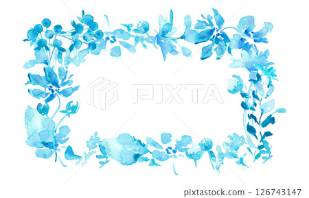 水彩。藍色水彩花的向量框架。夏季開新鮮的藍色花朵。 126743147
