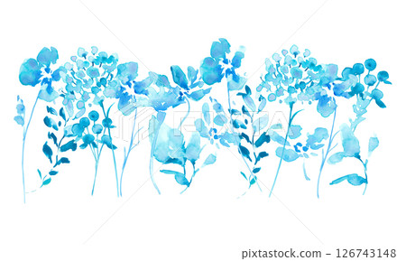 Watercolor painting. A vector frame of watercolor blue flowers. Fresh summer blue flowers. Watercolor painting. A vector frame of watercolor blue flowers. Fresh summer blue flowers. 126743148