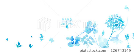 水彩。藍色水彩花的向量框架。夏季開新鮮的藍色花朵。 126743149