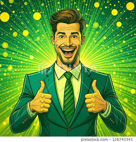 Smiling businessman thumbs up illustration 126743343