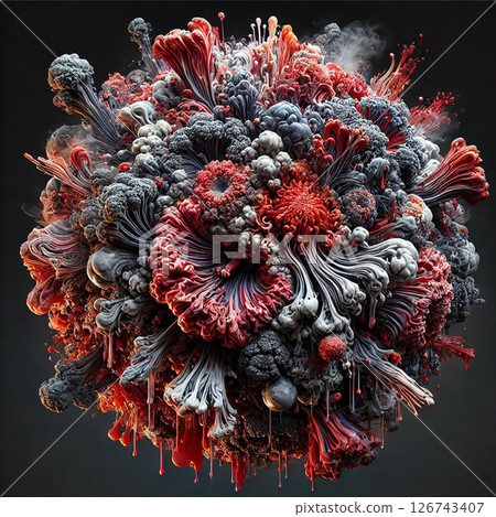 Background pop 3D logo icon illustration sphere! Muddy horror fear ball! Bacteria style ball! Manga and game style red black Background pop 3D logo icon illustration sphere! Muddy horror fear ball! Bacteria style ball! Manga and game style red black 126743407