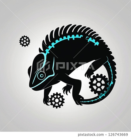 [For goods design] A futuristic chameleon silhouette fused with gear 126743669