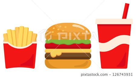 Hamburger, fries and juice Hamburger, fries and juice 126743931