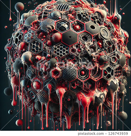Background pop 3D logo icon illustration sphere! Muddy horror fear ball! Visceral blood bacteria ball! Manga and game style red black 126743939