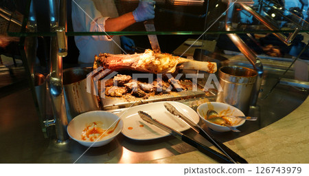 Dining Room Buffet aboard the luxury abstract cruise ship 126743979