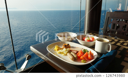 Dining Room Buffet aboard the abstract luxury cruise ship. Dining Room Buffet aboard the abstract luxury cruise ship. 126743980