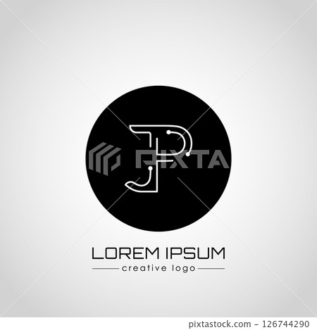 The creative logo is the letter J and P. A design element of a logo, business card, corporate sign or monogram. The idea of a thematic design 126744290
