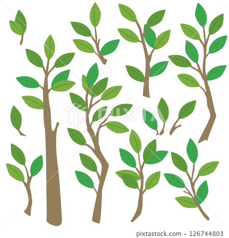 一組用於製作帶有樹枝和樹葉的可愛樹木的向量插圖部分 126744803