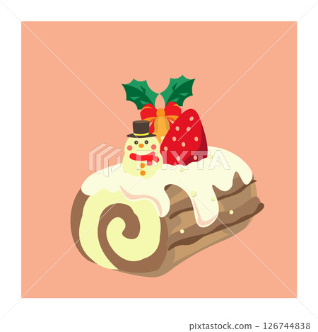 Illustration of a Christmas log with a snowman 126744838