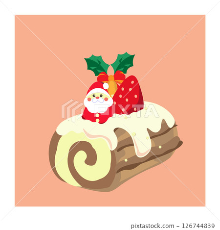 Illustration of a Christmas log with Santa on it 126744839