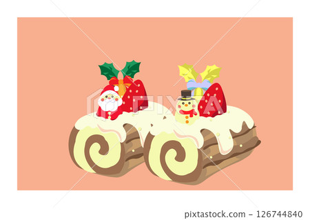Illustration of a Christmas log with Santa and a snowman Illustration of a Christmas log with Santa and a snowman 126744840