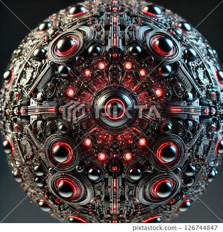 背景流行3D標誌圖示插畫球體AI機器人機器！紅色和黑色的球！未來外星人風格！恐怖 嚇人 126744847